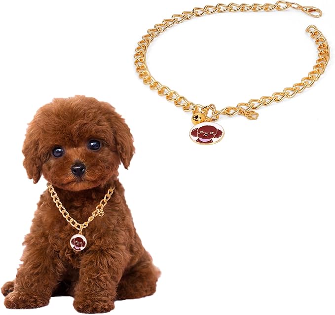 HOWWFALY Dog Collar and Cat Chain Necklace Stainless Steel Adjustable 18K Gold Heart-Shaped Necklace for Small Pets Cats Kitten Puppy (Gold, 9.85)