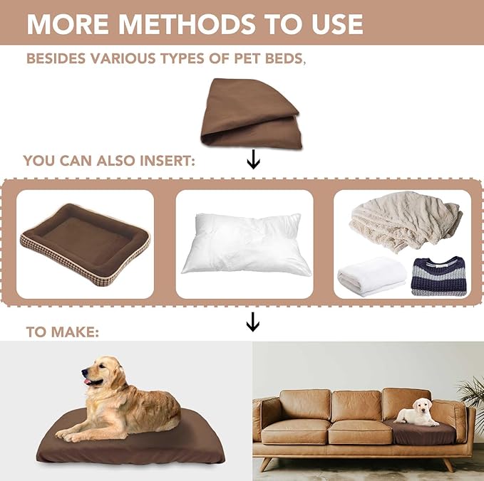 Dog Bed Cover Waterproof Replacement Machine Washable Covers for Dog Bed Heavy Duty Scratch Resistant Mattress Protector Pet Bed 47x29 Inch Brown Cover Only
