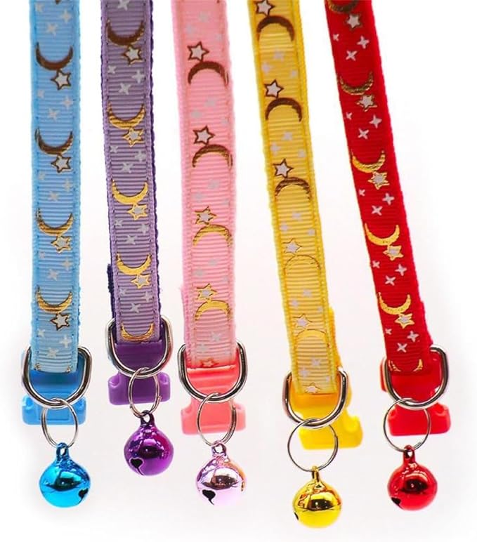 Reflective Cat Collars Breakaway with Bell Moons Stars 2 Pack Girl Boy Pet Kitten Collar Adjustable 7.5-12.5 Inch (Purple)