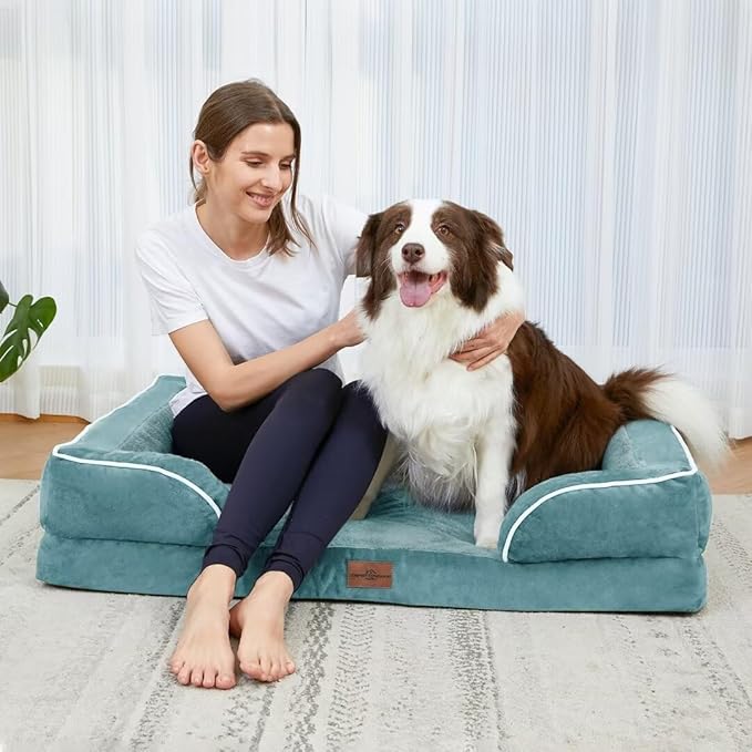 Comfort Expression Orthopedic Dog Bed for Extra Large Dogs 53x42 Inch, Waterproof Egg Crate Foam XXL Pet Bed with Removable Bolsters, Dog Couch with Washable Cover & Non-Slip Bottom, Washed Blue