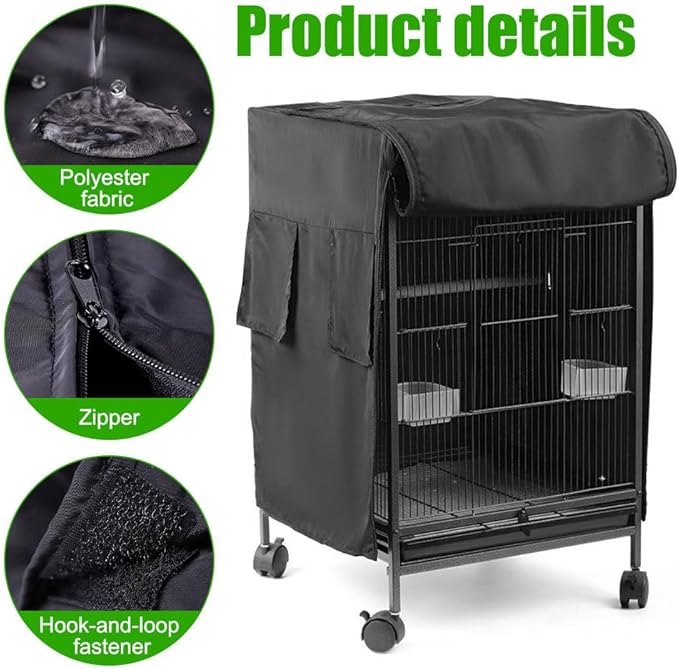 DONGKER Birdcage Cover,Breathable Waterproof Windproof Parrot Cage Cover Shade with Zipper Panel for Parakeet Macaw Lovebird Without Cage(30.3"x18"x18")