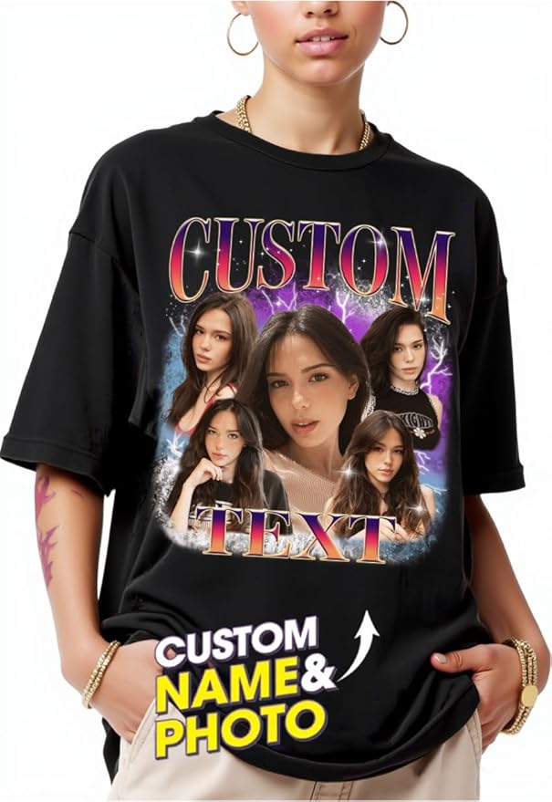 NAZENTI Custom Bootleg Rap Tee, Custom T-Shirts with Picture, Retro Custom Bootleg, Valentine's Gifts for Him Her
