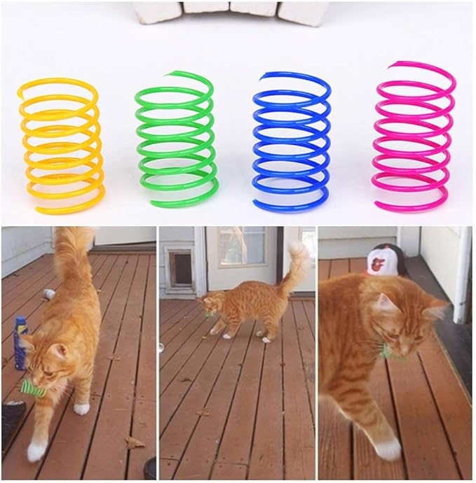 Andiker Interactive Cat Spiral Creative Spring Toy to Kill Time and Keep Fit, Sturdy and Heavy Plastic for Swatting, Biting, Hunting Kitten Toys, Colorful, 12 pcs