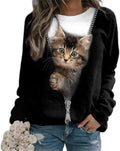 ShallWe Women's Active Sweatshirts Cute Cat Pullover Crewneck Lightweight shirts Novelty Casual Tunics Tops Fashion Spring Black