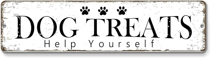 12x3 Inch Dog Treats Sign PC Signage Decor for Outdoor Pet Dog Crates Kennels Cage