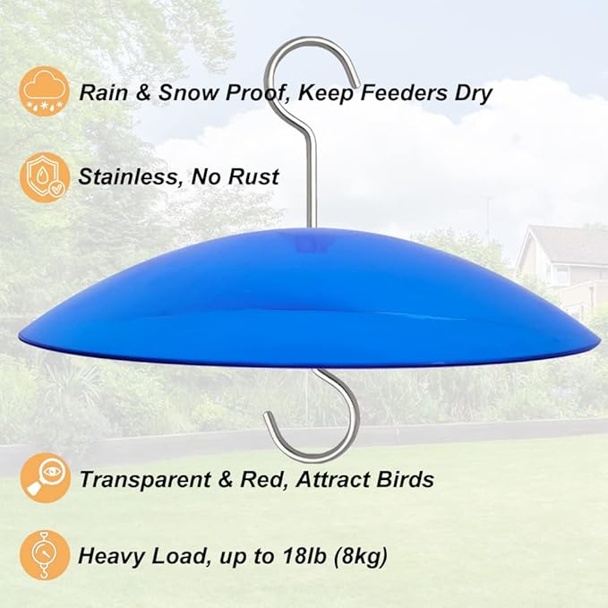 Small Rain Cover for Bird Feeder - Mini Blue 8" X 2 PC Small Hanging Weather Guard Protective Dome - Dia. 20CM