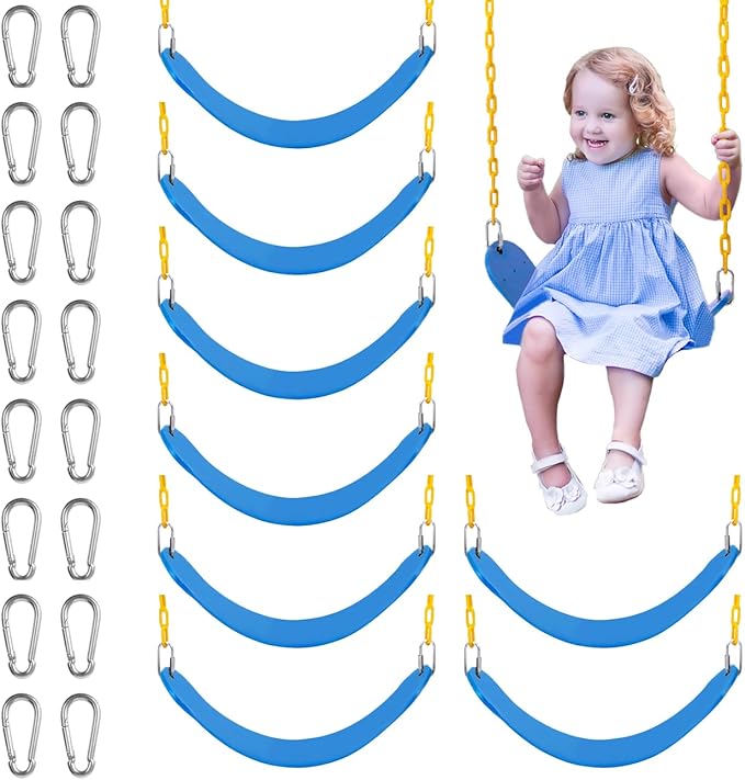 Sunnyglade 8 PCS Swings Seats Heavy Duty with 66" Chain, Playground Swing Set Accessories Replacement with Snap Hooks, Support 250lb (8, Blue)