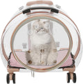 Transparent & Fully Breathable Hard Cat Carrier with Rolling Wheels, Multiple Carrying Carrier for Cats, Dogs, Or Bunnies for Traveling, Taking a Walk, Applicable Weighing up to 19.84lbs (Pink,Clear)