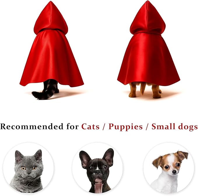 Red Cat Cloak with Hood for Indoor Cats, Funny Superhero Cosplay Halloween Costume for Pets, Cute Cape for Party Photos and Dress-Up – Big/Middle Size