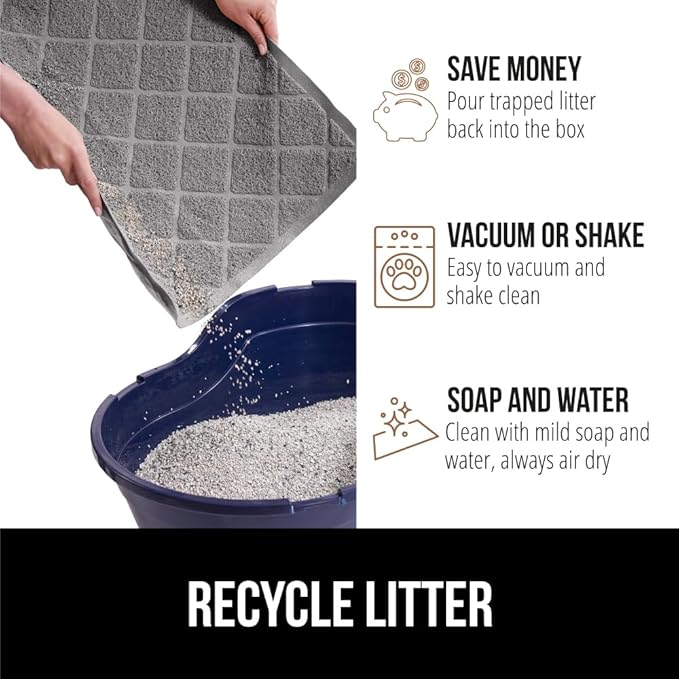GORILLA GRIP Cat Litter Box Mat, 32x32, Water Resistant, US Designed Kitty Litter Trapping Mats, Easy to Clean, Scatter Control, Less Mess and Clean Floors, Kitten Supplies for Indoor Cats, Grey