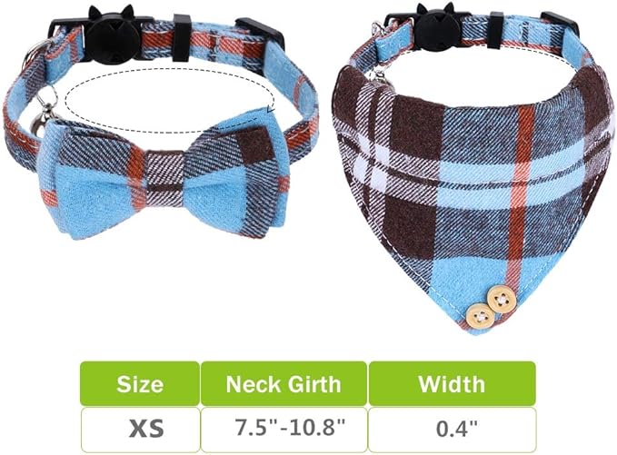 Faleela Breakaway Cat Collar with Bells - 2 Pack Cat Collar with Bells, Cat Collars with Bandana, Accessories for Pet Collars, Adjustable for Cats and Small Dogs