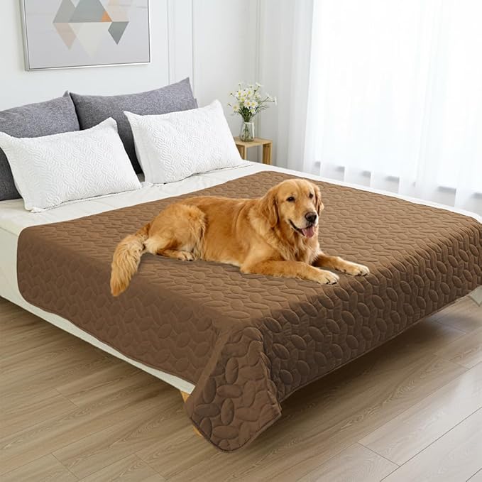 Ameritex Waterproof Pet Bed Cover Anti-Slip Dog Bed Blanket for Sofa and Furniture Waterproof New Pattern Design (Camel, 82x102 Inch (Pack of 1))