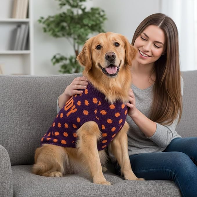 Custom Knit Sweater for Dogs and Cats with Personalized Name, Polka Dot Pattern, Soft Knit Winter Apparel, Cozy and Stylish Pet Clothing, Idea for Pet Lovers