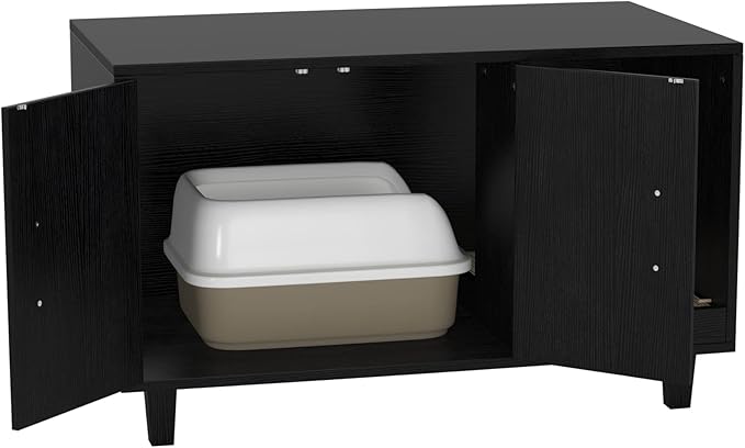 GDLF Modern Wood Pet Crate Cat Washroom Hidden Litter Box Enclosure Furniture House as Table Nightstand with Scratch Pad,Stackable (Black)