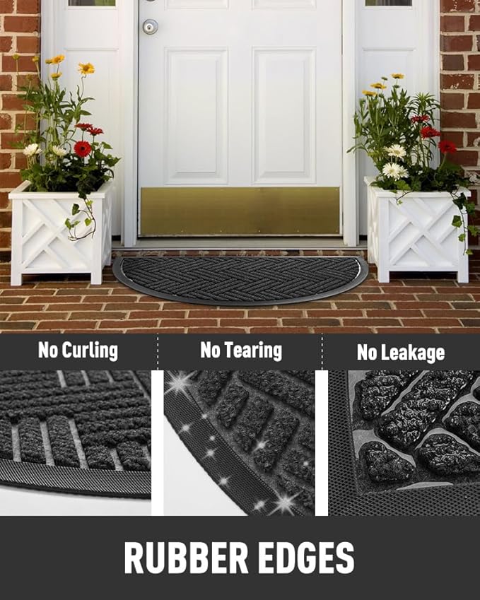 tchdio Door Mat Outdoor Indoor Entrance Doormat-Semicircular Durable Rubber Non Slip Front Door Mat for Outside Inside Entry Entryway Dirt Trapper Mat for Muddy Paws and Shoes-Black 17”x30”