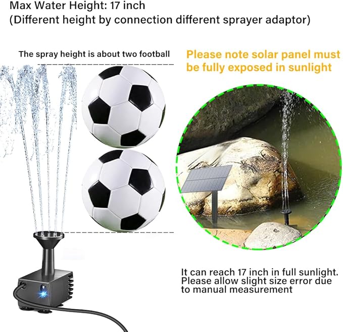 Biling Solar Water Pump Outdoor, Upgraded Solar Fountain Pump Kit with Stake, Solar Powered Water Pump for Bird Bath, Garden, Backyard, Pool, Fish Tank