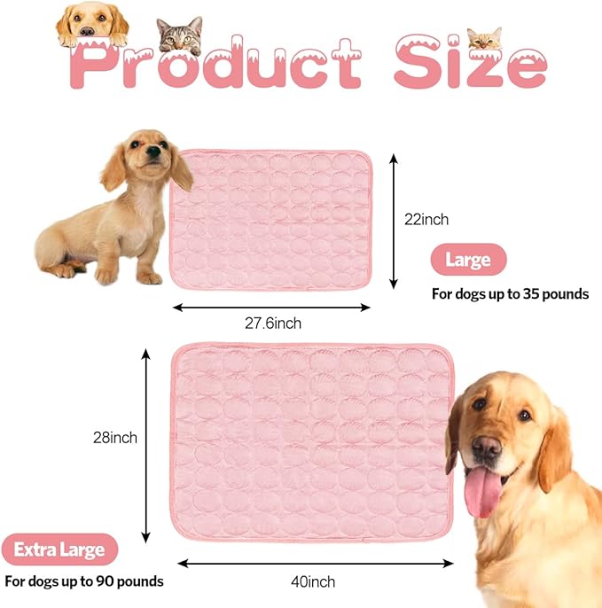 Dog Cooling Mat Pet Cooling Pads Dogs & Cats Pet Cooling Blanket for Outdoor Car Seats Beds (Pink, 28IN * 40IN)