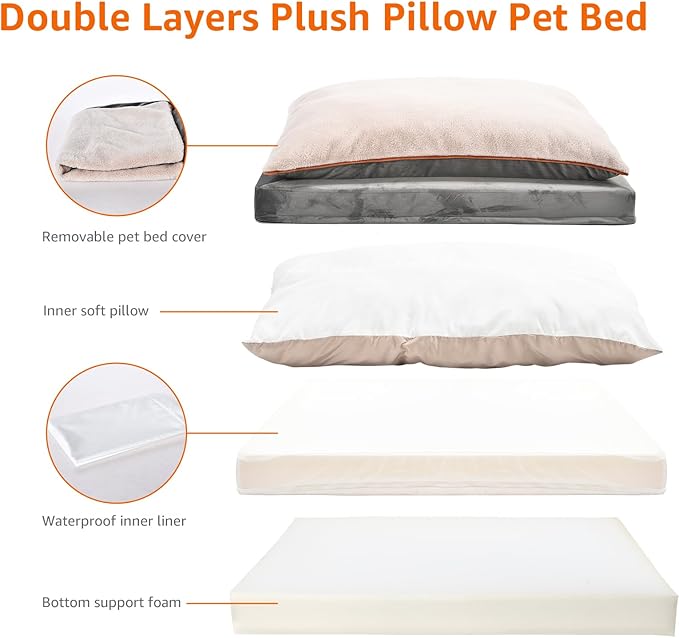 Amazon Basics Washable Dog Bed with Cooling Gel Memory Foam, Pressure-Relief Supportive Design, Anti-Slip Bottom, Machine Washable Removable Cover, Extra Large (40" x 30"), Grey