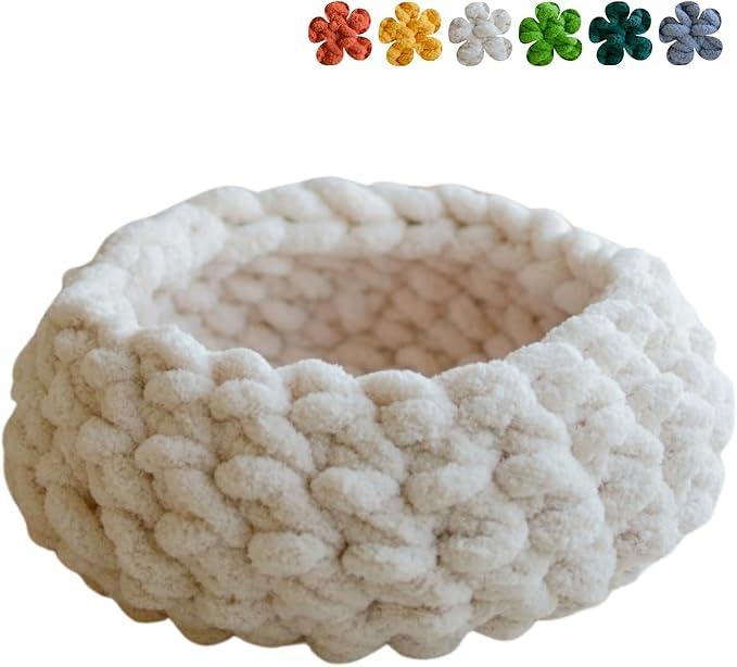 Cat Nest Bed - Premium Self Warming Handwoven Washable Extra Soft Round Cave House for Indoor Kitten & Kitty, Small & Large (Cloud White,Large)