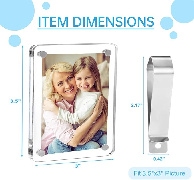 2 Pack Magnetic Car Visor Photo Holder – Personalized Acrylic Clip for Family, Pets, Travel Pictures – Easy Snap-On Car Accessory for Sun Visor (2 Pack, 3''x3.5'')