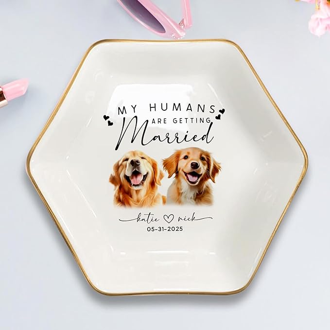 Custom Pet Portrait Watercolor Ring Dish, My Humans Are Getting Married Jewelry Tray, Ring Dish Engagement Gift for Newly Engaged Wedding Gift for Wife Her Fiance Bestie Bride To Be Newlyweds