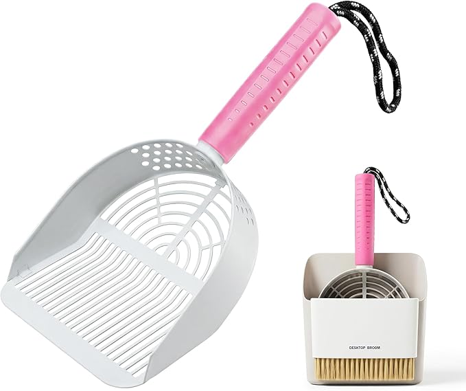 Cat Litter Scoop, Metal Scooper for Cat Box, Aluminum Alloy Sifter, Deep Shovel Poop Cleaner, Long Handle Ergonomic Grip, Rustproof Waterproof Construction, Design for Litter Box Cleaning