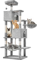 DUMOS Large 66 Inch Cat Tree Tower, Tall Multi Level Cat Climbing Tower with Natural Sisal Scratching Posts, Hammock, Pet Condo for Indoor Cats and Kittens Play, Grey
