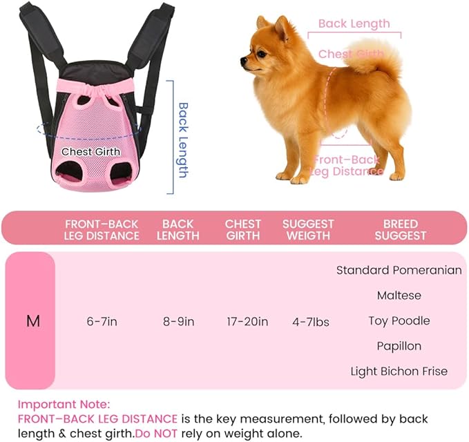 Mosago Dog Backpack Carrier, Thick Straps & Cushion, Pet Sling Front Backpacks for Small Medium Dogs 4-7 Lbs, Legs Out, Adjustable Wearable Puppy Chest Travel Bag, Easy-Fit for Hiking/Walking/Camping