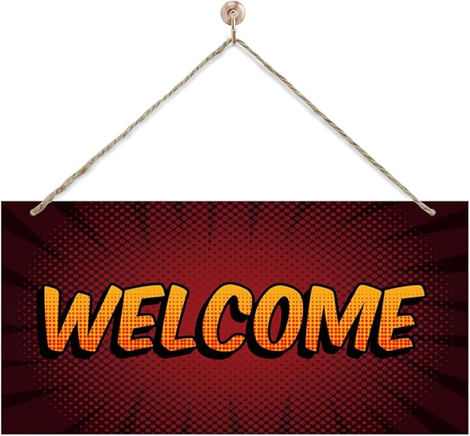 Welcome Sign for Front Door, Front Door Wooden Hanging Sign, Comic Style Welcome Hanging Signs for Wall Decor, Rustic Funny Wooden Playroom Wall Decoration 13.8X6.9 inches
