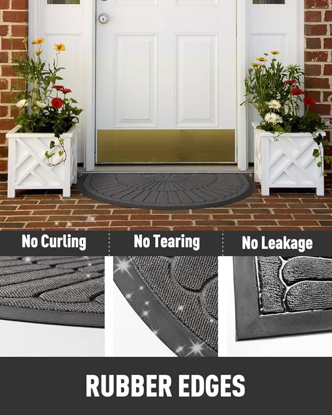 tchdio Door Mat Outdoor Indoor Entrance Doormat-Semicircular Durable Rubber Non Slip Front Door Mat for Outside Inside Entry Entryway Dirt Trapper WelcomeMat for Muddy Paws and Shoes-Grey 17”x30”