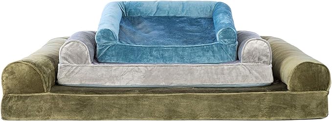 Furhaven Orthopedic Dog Bed for Medium/Small Dogs w/ Removable Bolsters & Washable Cover, For Dogs Up to 35 lbs - Faux Fur & Velvet Sofa - Smoke Gray, Medium