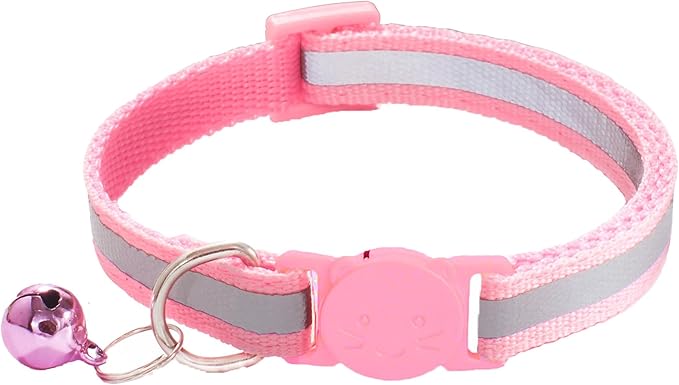 2 Pack Breakaway Cat Collars with Bells, Reflective Design and Claw Print Design, Safety Buckle Kitten Collars Adjustable from 7.5 to 12.5 Inches (Pink)