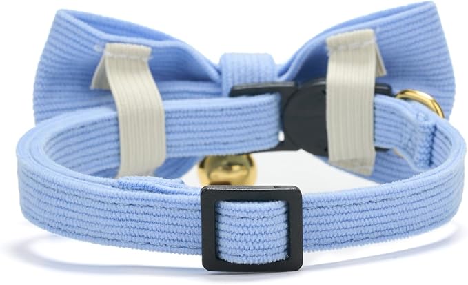 Cotton Breakaway Cat Collar with Bow Tie and Bell, Adjustable Cute Soft Corduroy Kitten Collars for Girl and Boy Cats