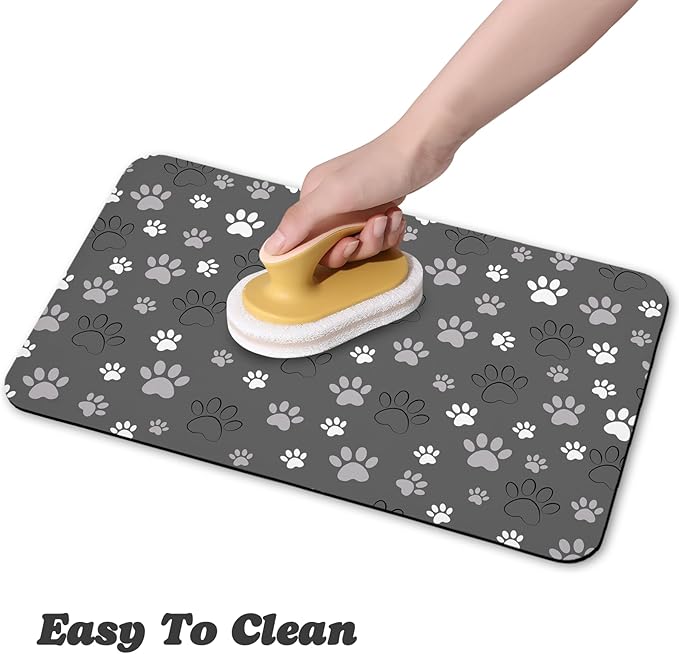 Dog Food Mat, Absorbent Water Bowl Mats Cat Pet Feeding Placemats Dark Gray 17 * 30 inch