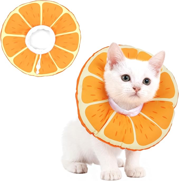 Cat Cone Collar Soft, Waterproof Cat Recovery Collar for Wound Healing After Surgery or Neutering Alternative to Elizabethan Collars Medical Neck Cone for Cats and Puppies (Orange, Small)