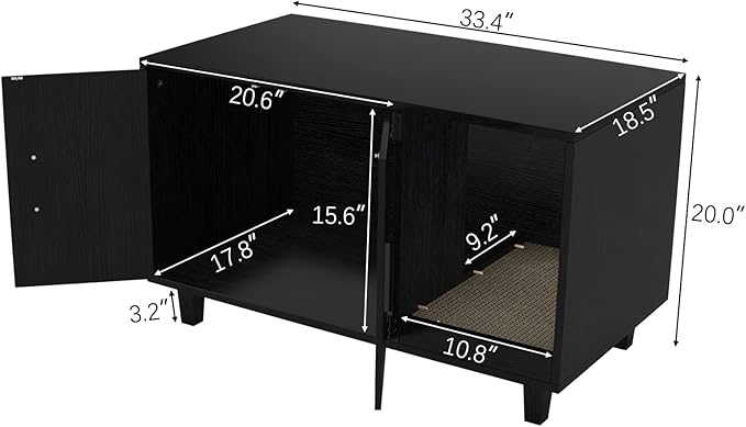 GDLF Modern Wood Pet Crate Cat Washroom Hidden Litter Box Enclosure Furniture House as Table Nightstand with Scratch Pad,Stackable (Black)