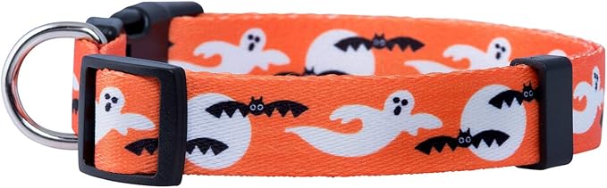 Native Pup Halloween Dog Collar- Spooky Fall Themed Horror Costume Collars- Skull, Pumpkin, Ghost, Bat, Witch, Candy Corn, Spider- Adjustable for Small, Medium, Large Breeds (Large, Ghosts)