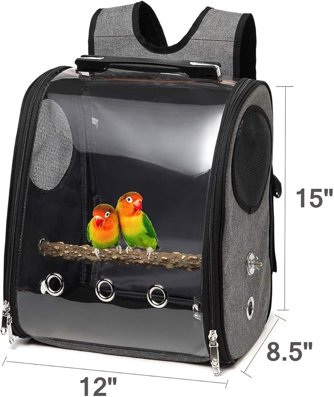 Bird Parrot Backpack Carrier Travel Bag with Perch Stand for Parakeets Cockatiels Conures Finches Lovebirds Small Medium Birds Cage Outside Airlines Airplane Plane Approved Car Lightweight Transparent