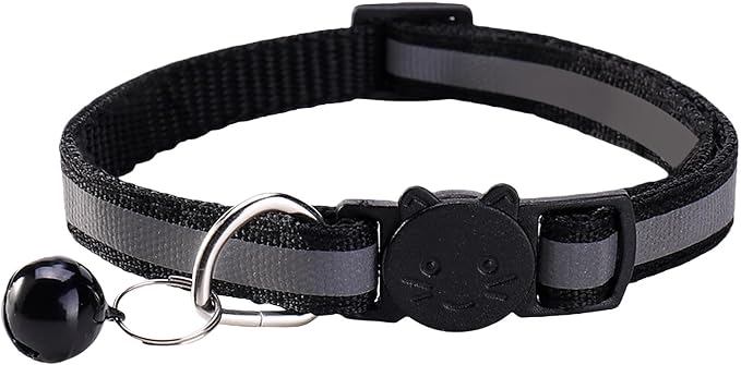 14 Pack Breakaway Cat Collar with Bell, Reflective Kitten Collar for Girl Boy Cats, Safety Buckle Adjustable 7.5-12.5 Inch, 0.4 Inch Width Lightweight, Pet Gifts (Black)