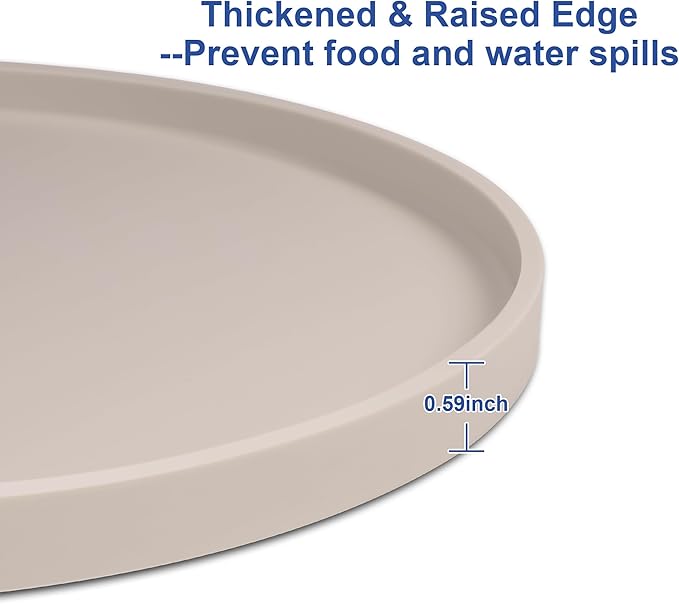 Arespark Dog Food Mat, Nonslip Waterproof Dog Silicone Feeding Bowl Mat with Raised Edges for Floors Prevent Spills, Round Eating Plate Puppy Supplies 10inch (Off White, 2 Pack)