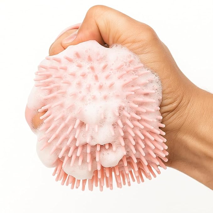 HamInWay Dog Bath Brush, 2-in-1 Dog Brush for Grooming with Built-in Shampoo Dispenser, Gentle Silicone Bristles for Bath & Massage,Easy Clean Design for Dog, Cats & Small Pets, Pink