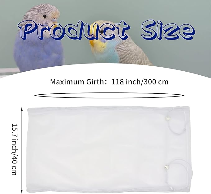 Daoeny Large Bird Cage Cover, Bird Cage Seed Catcher, Adjustable Soft Airy Nylon Mesh Net, Birdcage Cover Skirt Seed Guard for Parrot Parakeet Macaw African Round Square Cages (White)