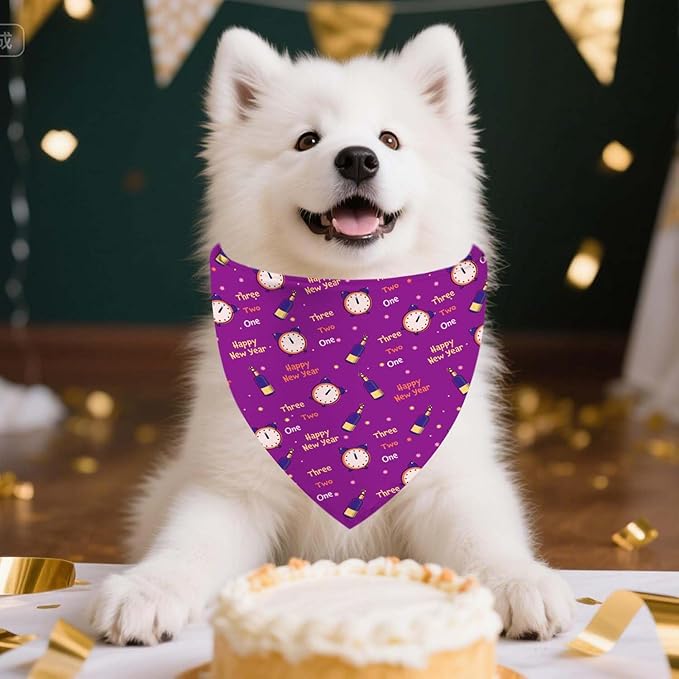 Holiday Dog Bandanas 4 Pack, Halloween Thanksgiving Christmas New Year Reversible Large Pet Bandanas, Celebration Set, Adjustable Triangle Holiday Scarves for Dogs Girl Boy Pets