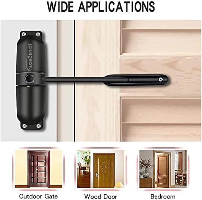 Safety Spring Door Closers, Adjustable Closing Hinge, Automatic Stopper Fire Rated, Convert Hinged Doors to Self Closing - Black