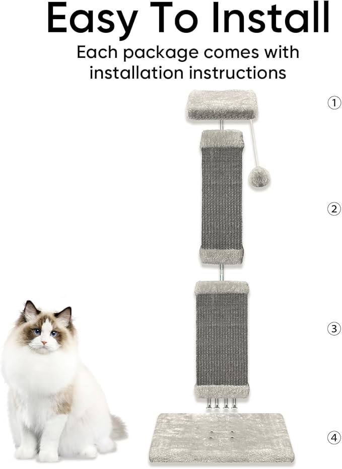 AGYM Cat Scratching Post, 32 Inch Cat Scratching Posts for Large Cats, Scratching Posts for Indoor Cats Adults, Cat Scratch Post with Nature Sisal, Full Gray