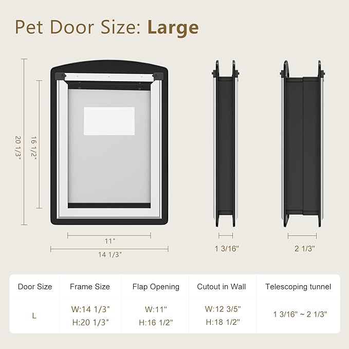 MAVRICFLEX Large Dog Door for Door - All-Stainless Steel Frame, Weather-Resistant Double Soft Flaps, 2 Sliding ABS Panels for Indoor/Outdoor Use, Fits Large Dogs Up to 110 LBS, Easy Install， Black