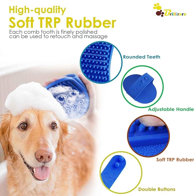 2 Pack Dog Grooming Brush, Premium Soft Silicone Pet Bath Brushes with Adjustable Handle, Shampoo Soothing Comb for Wet Dry Long Short Haired Dogs & Cats Massaging, Deshedding