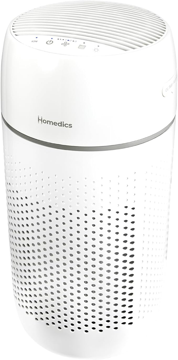 Homedics Air Purifier T22, 5-in-1 Tower Air Purifier, 99% HEPA-Type Filtration with UV-C Technology and Carbon Odor Filter, 4 Speeds, Essential Oil Aromatherapy Tray, for Medium Rooms