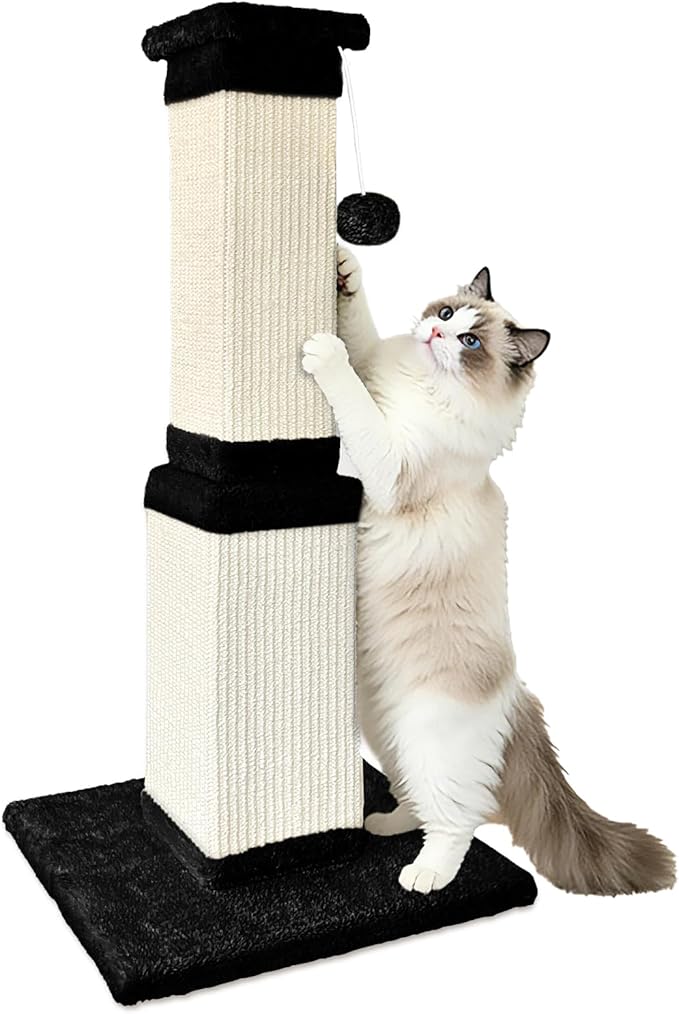 AGYM Cat Scratching Post, 32 Inch Cat Scratching Posts for Large Cats, Scratching Posts for Indoor Cats Adults, Cat Scratch Post with Nature Sisal, Black and White