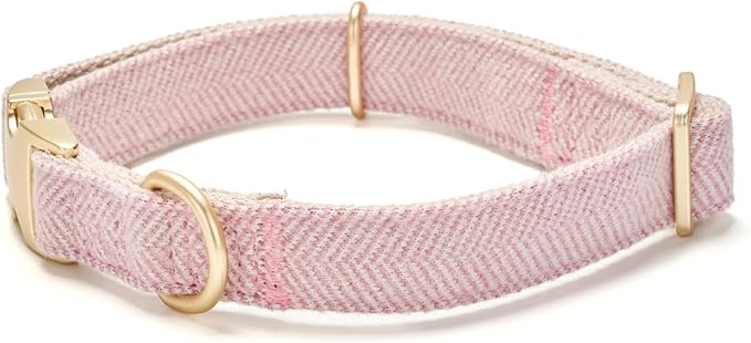 Soft Cotton Hemp Dog Collar with Metal Buckle Adjustable Tweed Dog Collars for Female Small Medium Large Dogs(Pink,Small)